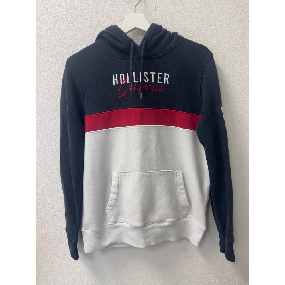 Hollister Y2K Colorblock Hoodie Navy Blue Red White Sleeve Logo Skate Surf